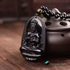 TCC™ Natural Hand Carved Black Obsidian Saint Buddha Pendant Necklace